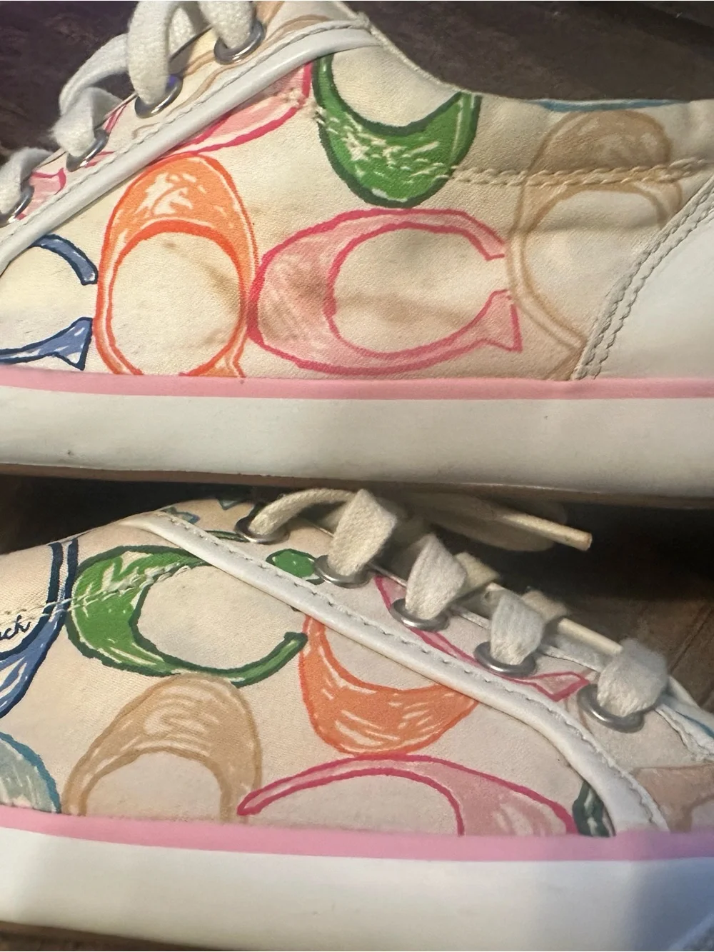 Coach Multicolor Signature Canvas Sneakers in White, Pink, Blue, Green, Orange